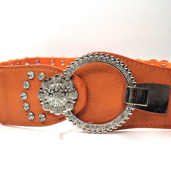 Sequin Studded Orange Belt with Sequin Round Buckle - Picture 13 of 16